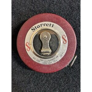 Vintage L.S. Starrett No. 530 50 FT Metal Measuring Tape Wind Up Made In USA B1